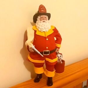 FIREMEN SANTA WITH HOSE AND DALMATIAN FIGURINE 11"TALL